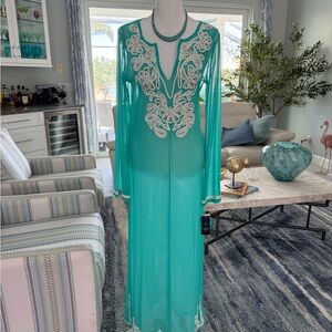 INC Beach NWT Beaded Sheer Swimsuit Cover-up Aqua Blue/Green M